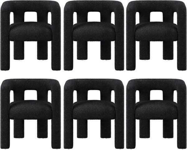 BELLEZE Modern Boucle Barrel Dining Chair Set of 6, Upholstered Linen Kitchen Boucle Armchair with Sidearms and Back, for Dining Room Living Room- Black