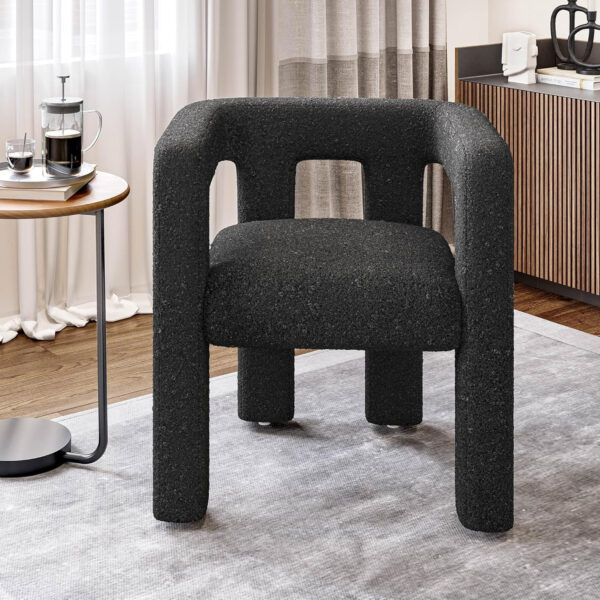 BELLEZE Modern Boucle Barrel Dining Chair Set of 6, Upholstered Linen Kitchen Boucle Armchair with Sidearms and Back, for Dining Room Living Room- Black