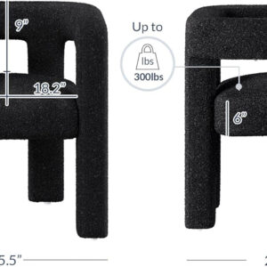 BELLEZE Modern Boucle Barrel Dining Chair Set of 6, Upholstered Linen Kitchen Boucle Armchair with Sidearms and Back, for Dining Room Living Room- Black
