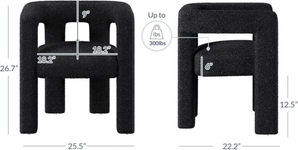 BELLEZE Modern Boucle Barrel Dining Chair Set of 6, Upholstered Linen Kitchen Boucle Armchair with Sidearms and Back, for Dining Room Living Room- Black