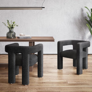 BELLEZE Modern Boucle Barrel Dining Chair Set of 6, Upholstered Linen Kitchen Boucle Armchair with Sidearms and Back, for Dining Room Living Room- Black