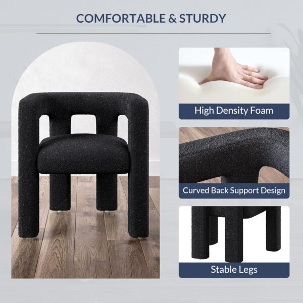 BELLEZE Modern Boucle Barrel Dining Chair Set of 6, Upholstered Linen Kitchen Boucle Armchair with Sidearms and Back, for Dining Room Living Room- Black