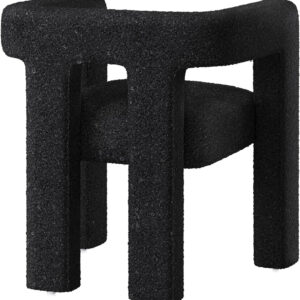 BELLEZE Modern Boucle Barrel Dining Chair Set of 6, Upholstered Linen Kitchen Boucle Armchair with Sidearms and Back, for Dining Room Living Room- Black