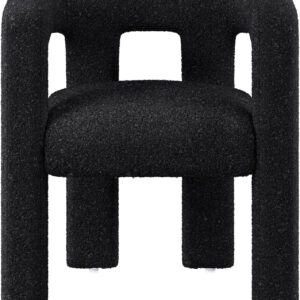 BELLEZE Modern Boucle Barrel Dining Chair Set of 6, Upholstered Linen Kitchen Boucle Armchair with Sidearms and Back, for Dining Room Living Room- Black