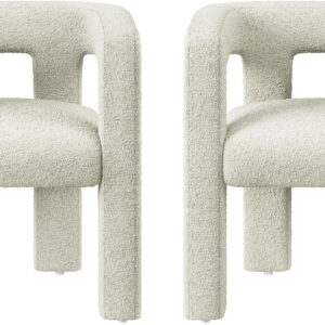 BELLEZE Modern Boucle Barrel Dining Chair Set of 6, Upholstered Linen Kitchen Boucle Armchair with Sidearms and Back, for Dining Room Living Room- Black