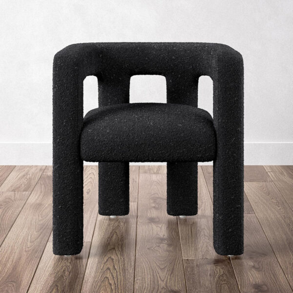 BELLEZE Modern Boucle Barrel Dining Chair Set of 6, Upholstered Linen Kitchen Boucle Armchair with Sidearms and Back, for Dining Room Living Room- Black