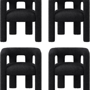BELLEZE Modern Boucle Barrel Dining Chair Set of 6, Upholstered Linen Kitchen Boucle Armchair with Sidearms and Back, for Dining Room Living Room- Black