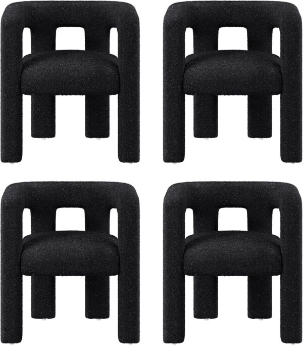 BELLEZE Modern Boucle Barrel Dining Chair Set of 6, Upholstered Linen Kitchen Boucle Armchair with Sidearms and Back, for Dining Room Living Room- Black
