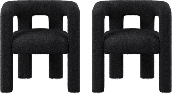 BELLEZE Modern Boucle Barrel Dining Chair Set of 6, Upholstered Linen Kitchen Boucle Armchair with Sidearms and Back, for Dining Room Living Room- Black