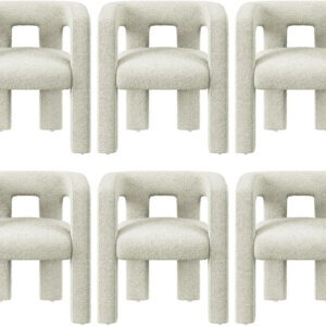 BELLEZE Modern Boucle Barrel Dining Chair Set of 6, Upholstered Linen Kitchen Boucle Armchair with Sidearms and Back, for Dining Room Living Room- Black