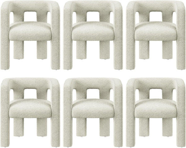 BELLEZE Modern Boucle Barrel Dining Chair Set of 6, Upholstered Linen Kitchen Boucle Armchair with Sidearms and Back, for Dining Room Living Room- Black