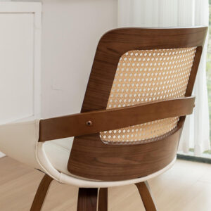 Set of 2 Swivel Rattan Dining Chairs - Walnut Dining Chairs with Bentwood Frame with Ergonomic Cane Back, Curved Arms, MCM Ideal for Kitchen/Conference/Restaurant/Living Room (Walnut Beige)