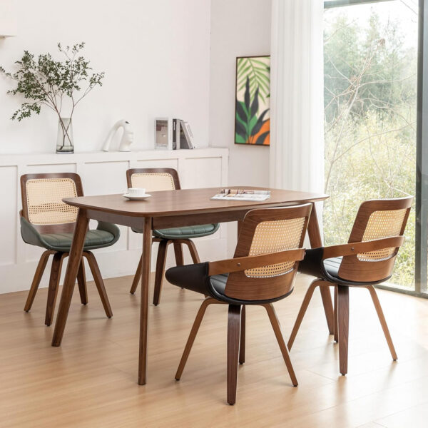 Set of 2 Swivel Rattan Dining Chairs - Walnut Dining Chairs with Bentwood Frame with Ergonomic Cane Back, Curved Arms, MCM Ideal for Kitchen/Conference/Restaurant/Living Room (Walnut Beige)