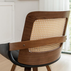 Set of 2 Swivel Rattan Dining Chairs - Walnut Dining Chairs with Bentwood Frame with Ergonomic Cane Back, Curved Arms, MCM Ideal for Kitchen/Conference/Restaurant/Living Room (Walnut Beige)