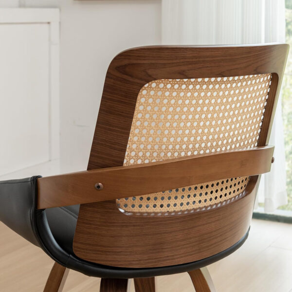 Set of 2 Swivel Rattan Dining Chairs - Walnut Dining Chairs with Bentwood Frame with Ergonomic Cane Back, Curved Arms, MCM Ideal for Kitchen/Conference/Restaurant/Living Room (Walnut Beige)