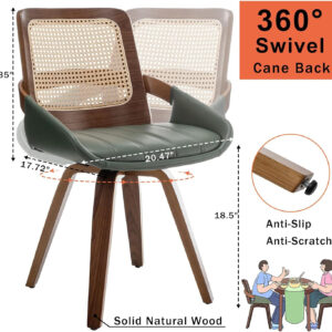 Set of 2 Swivel Rattan Dining Chairs - Walnut Dining Chairs with Bentwood Frame with Ergonomic Cane Back, Curved Arms, MCM Ideal for Kitchen/Conference/Restaurant/Living Room (Walnut Beige)