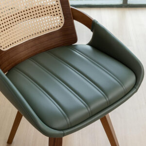 Set of 2 Swivel Rattan Dining Chairs - Walnut Dining Chairs with Bentwood Frame with Ergonomic Cane Back, Curved Arms, MCM Ideal for Kitchen/Conference/Restaurant/Living Room (Walnut Beige)