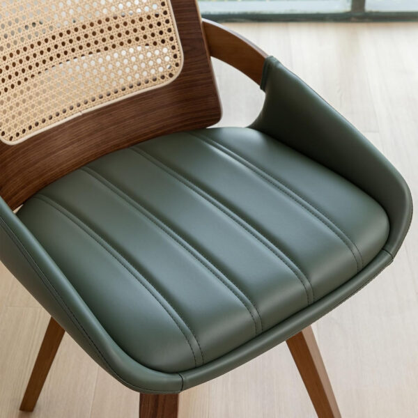 Set of 2 Swivel Rattan Dining Chairs - Walnut Dining Chairs with Bentwood Frame with Ergonomic Cane Back, Curved Arms, MCM Ideal for Kitchen/Conference/Restaurant/Living Room (Walnut Beige)