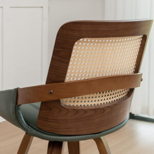 Set of 2 Swivel Rattan Dining Chairs - Walnut Dining Chairs with Bentwood Frame with Ergonomic Cane Back, Curved Arms, MCM Ideal for Kitchen/Conference/Restaurant/Living Room (Walnut Beige)