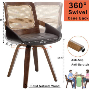 Set of 2 Swivel Rattan Dining Chairs - Walnut Dining Chairs with Bentwood Frame with Ergonomic Cane Back, Curved Arms, MCM Ideal for Kitchen/Conference/Restaurant/Living Room (Walnut Beige)