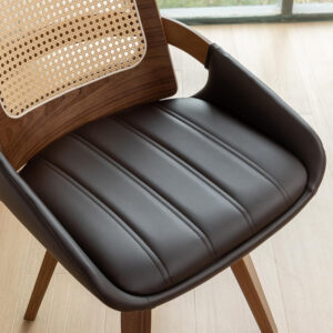 Set of 2 Swivel Rattan Dining Chairs - Walnut Dining Chairs with Bentwood Frame with Ergonomic Cane Back, Curved Arms, MCM Ideal for Kitchen/Conference/Restaurant/Living Room (Walnut Beige)