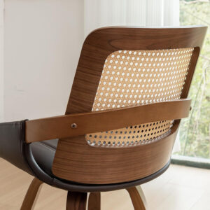 Set of 2 Swivel Rattan Dining Chairs - Walnut Dining Chairs with Bentwood Frame with Ergonomic Cane Back, Curved Arms, MCM Ideal for Kitchen/Conference/Restaurant/Living Room (Walnut Beige)