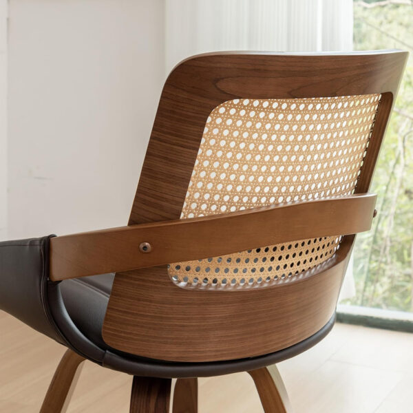 Set of 2 Swivel Rattan Dining Chairs - Walnut Dining Chairs with Bentwood Frame with Ergonomic Cane Back, Curved Arms, MCM Ideal for Kitchen/Conference/Restaurant/Living Room (Walnut Beige)