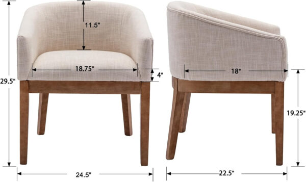 Beige Mid Century Modern Dining Chairs Set of 4, Farmhouse Linen Upholstered Accent Curved Backrest Kitchen Chairs Armchairs with Natural Wood Legs, Beige