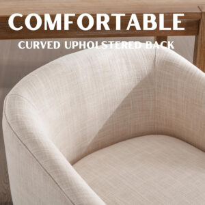 Beige Mid Century Modern Dining Chairs Set of 4, Farmhouse Linen Upholstered Accent Curved Backrest Kitchen Chairs Armchairs with Natural Wood Legs, Beige