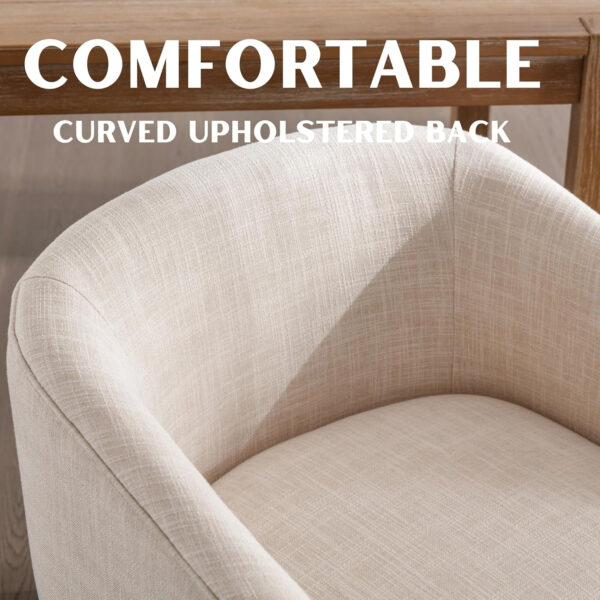 Beige Mid Century Modern Dining Chairs Set of 4, Farmhouse Linen Upholstered Accent Curved Backrest Kitchen Chairs Armchairs with Natural Wood Legs, Beige