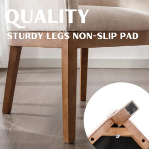 Beige Mid Century Modern Dining Chairs Set of 4, Farmhouse Linen Upholstered Accent Curved Backrest Kitchen Chairs Armchairs with Natural Wood Legs, Beige