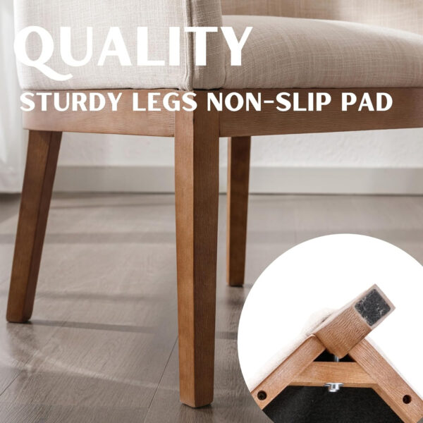 Beige Mid Century Modern Dining Chairs Set of 4, Farmhouse Linen Upholstered Accent Curved Backrest Kitchen Chairs Armchairs with Natural Wood Legs, Beige