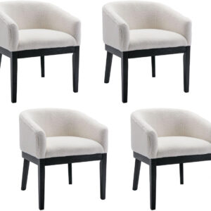 Beige Mid Century Modern Dining Chairs Set of 4, Farmhouse Linen Upholstered Accent Curved Backrest Kitchen Chairs Armchairs with Natural Wood Legs, Beige