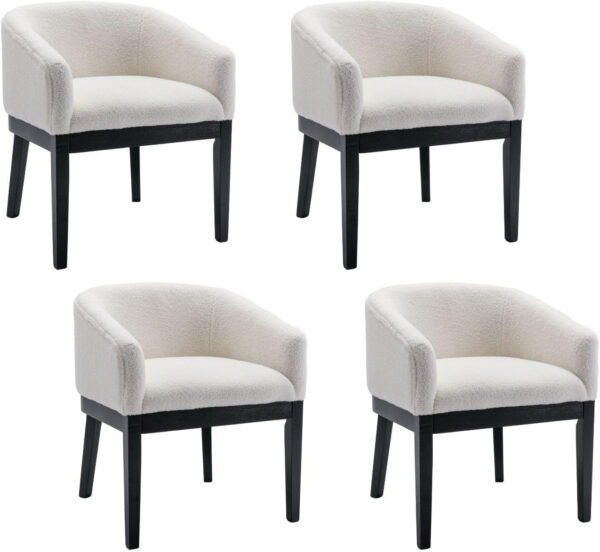 Beige Mid Century Modern Dining Chairs Set of 4, Farmhouse Linen Upholstered Accent Curved Backrest Kitchen Chairs Armchairs with Natural Wood Legs, Beige