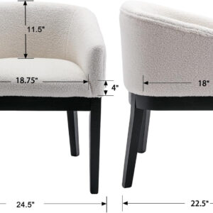 Beige Mid Century Modern Dining Chairs Set of 4, Farmhouse Linen Upholstered Accent Curved Backrest Kitchen Chairs Armchairs with Natural Wood Legs, Beige