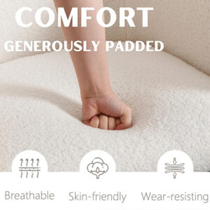 Beige Mid Century Modern Dining Chairs Set of 4, Farmhouse Linen Upholstered Accent Curved Backrest Kitchen Chairs Armchairs with Natural Wood Legs, Beige