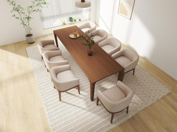 Beige Mid Century Modern Dining Chairs Set of 4, Farmhouse Linen Upholstered Accent Curved Backrest Kitchen Chairs Armchairs with Natural Wood Legs, Beige