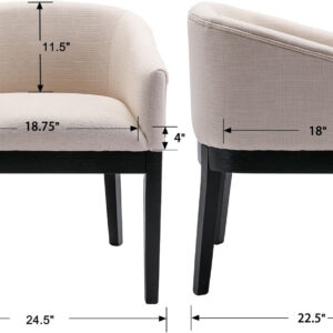 Beige Mid Century Modern Dining Chairs Set of 4, Farmhouse Linen Upholstered Accent Curved Backrest Kitchen Chairs Armchairs with Natural Wood Legs, Beige