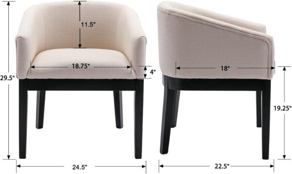 Beige Mid Century Modern Dining Chairs Set of 4, Farmhouse Linen Upholstered Accent Curved Backrest Kitchen Chairs Armchairs with Natural Wood Legs, Beige