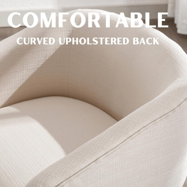 Beige Mid Century Modern Dining Chairs Set of 4, Farmhouse Linen Upholstered Accent Curved Backrest Kitchen Chairs Armchairs with Natural Wood Legs, Beige