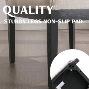 Beige Mid Century Modern Dining Chairs Set of 4, Farmhouse Linen Upholstered Accent Curved Backrest Kitchen Chairs Armchairs with Natural Wood Legs, Beige