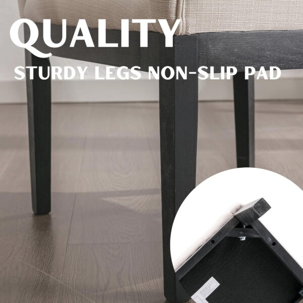 Beige Mid Century Modern Dining Chairs Set of 4, Farmhouse Linen Upholstered Accent Curved Backrest Kitchen Chairs Armchairs with Natural Wood Legs, Beige