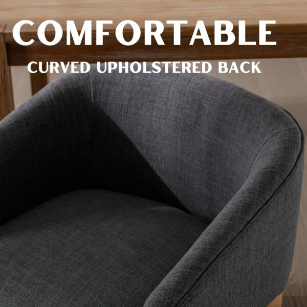 Beige Mid Century Modern Dining Chairs Set of 4, Farmhouse Linen Upholstered Accent Curved Backrest Kitchen Chairs Armchairs with Natural Wood Legs, Beige