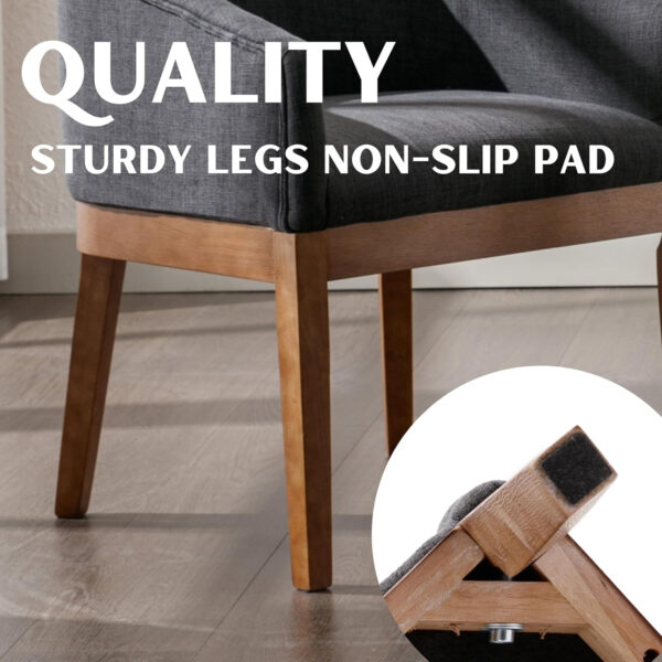 Beige Mid Century Modern Dining Chairs Set of 4, Farmhouse Linen Upholstered Accent Curved Backrest Kitchen Chairs Armchairs with Natural Wood Legs, Beige