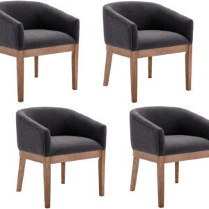 Beige Mid Century Modern Dining Chairs Set of 4, Farmhouse Linen Upholstered Accent Curved Backrest Kitchen Chairs Armchairs with Natural Wood Legs, Beige