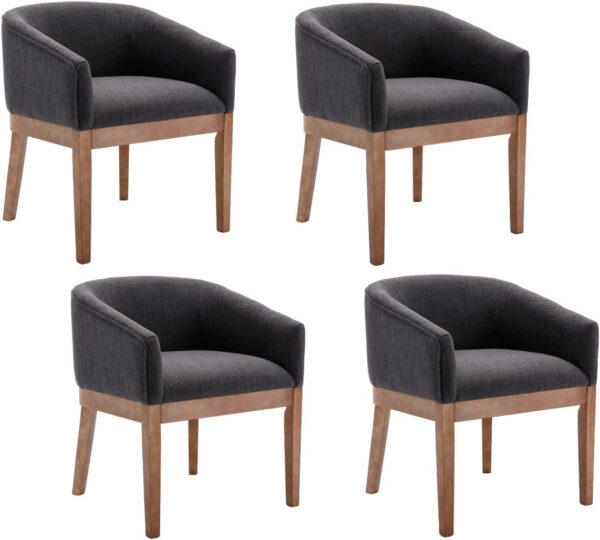 Beige Mid Century Modern Dining Chairs Set of 4, Farmhouse Linen Upholstered Accent Curved Backrest Kitchen Chairs Armchairs with Natural Wood Legs, Beige