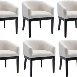 Beige Mid Century Modern Dining Chairs Set of 4, Farmhouse Linen Upholstered Accent Curved Backrest Kitchen Chairs Armchairs with Natural Wood Legs, Beige