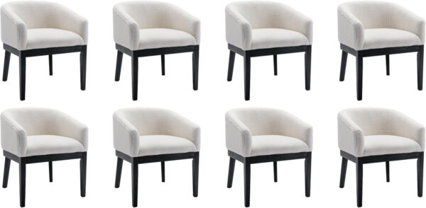 Beige Mid Century Modern Dining Chairs Set of 4, Farmhouse Linen Upholstered Accent Curved Backrest Kitchen Chairs Armchairs with Natural Wood Legs, Beige