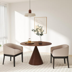 Beige Mid Century Modern Dining Chairs Set of 4, Farmhouse Linen Upholstered Accent Curved Backrest Kitchen Chairs Armchairs with Natural Wood Legs, Beige