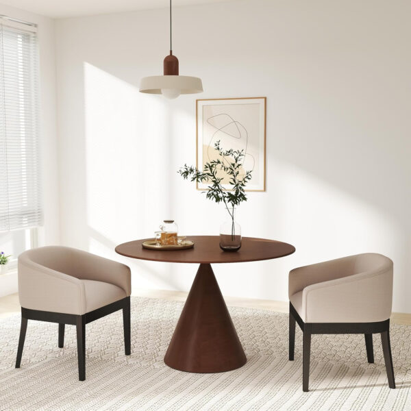 Beige Mid Century Modern Dining Chairs Set of 4, Farmhouse Linen Upholstered Accent Curved Backrest Kitchen Chairs Armchairs with Natural Wood Legs, Beige